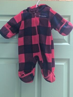 Columbia Red and Black Buffalo Check Fleece Footed One-Piece